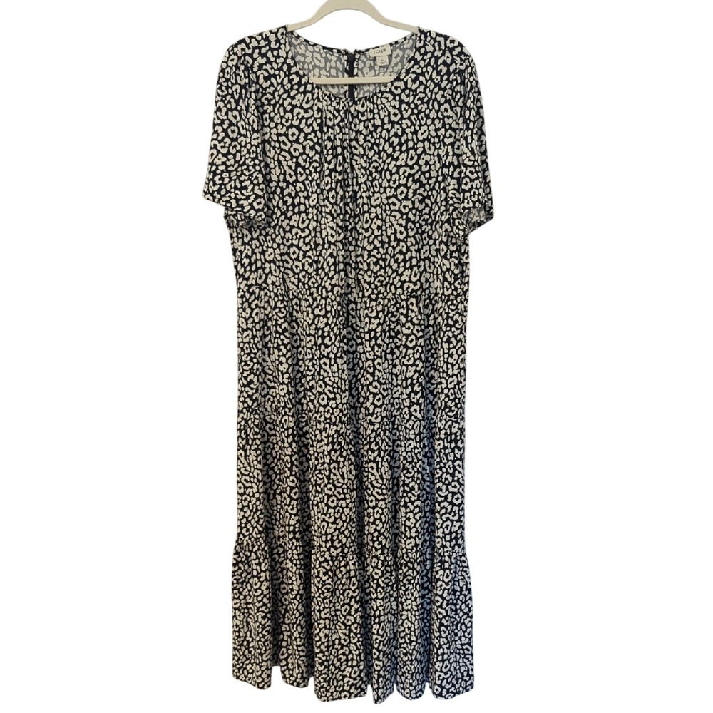 J. Crew Midi Dress Tiered Animal Print Black White size XL